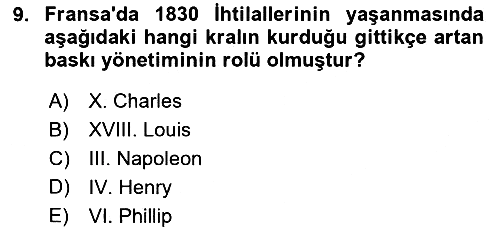 Siyasi Tarih 1 2021-2022 Yaz Okulu Sınavı - 9. soru