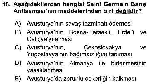 Siyasi Tarih 1 2023-2024 Yaz Okulu Sınavı - 18. soru
