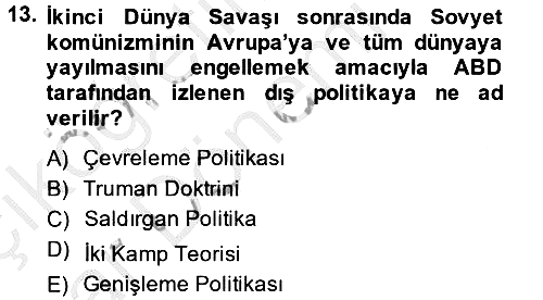 Siyasi Tarih 2 2013-2014 Ara Sınav - 13. soru