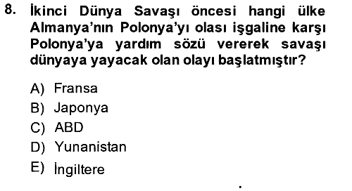 Siyasi Tarih 2 2014-2015 Ara Sınav - 8. soru