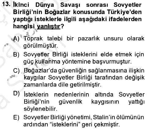 Siyasi Tarih 2 2014-2015 Ara Sınav - 13. soru