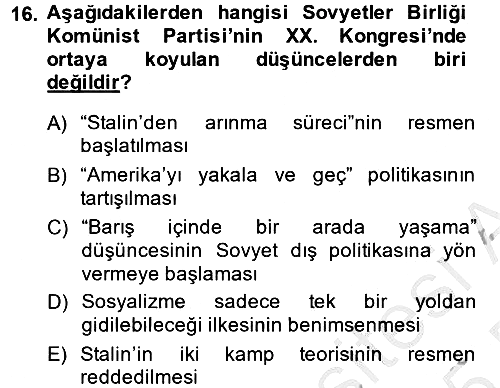 Siyasi Tarih 2 2014-2015 Ara Sınav - 16. soru