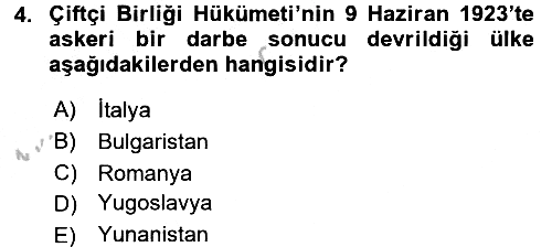 Siyasi Tarih 2 2016-2017 Ara Sınav - 4. soru