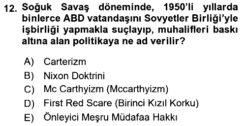 Siyasi Tarih 2 2018-2019 Ara Sınav - 12. soru