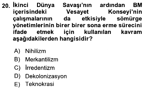 Siyasi Tarih 2 2018-2019 Ara Sınav - 20. soru