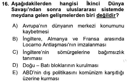 Siyasi Tarih 2 2023-2024 Ara Sınav - 16. soru