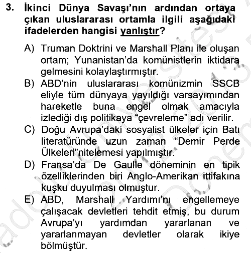 Siyasi Tarih 2 2012-2013 Dönem Sonu Sınavı - 3. soru