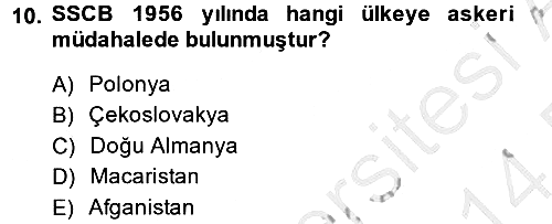 Siyasi Tarih 2 2013-2014 Dönem Sonu Sınavı - 10. soru