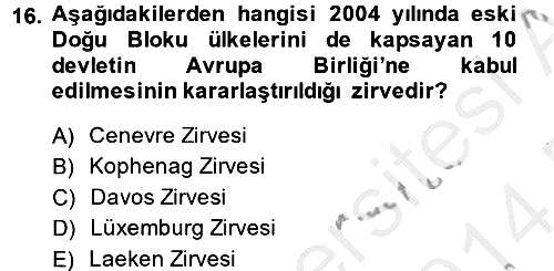 Siyasi Tarih 2 2013-2014 Dönem Sonu Sınavı - 16. soru