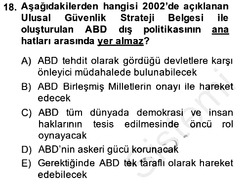 Siyasi Tarih 2 2013-2014 Dönem Sonu Sınavı - 18. soru