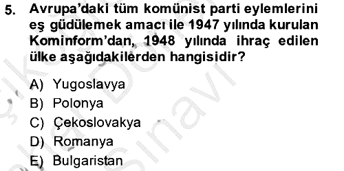 Siyasi Tarih 2 2014-2015 Dönem Sonu Sınavı - 5. soru