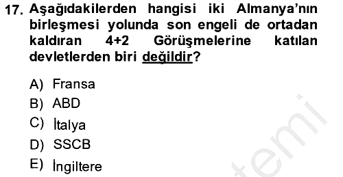 Siyasi Tarih 2 2014-2015 Dönem Sonu Sınavı - 17. soru