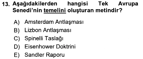 Siyasi Tarih 2 2015-2016 Dönem Sonu Sınavı - 13. soru