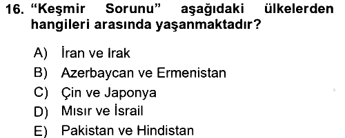 Siyasi Tarih 2 2015-2016 Dönem Sonu Sınavı - 16. soru