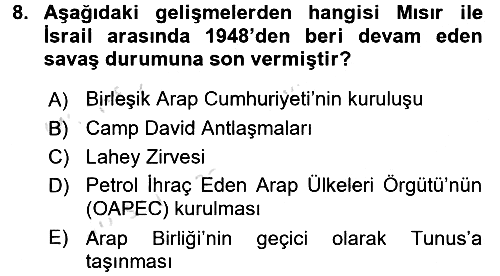 Siyasi Tarih 2 2016-2017 Dönem Sonu Sınavı - 8. soru
