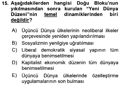 Siyasi Tarih 2 2016-2017 Dönem Sonu Sınavı - 15. soru