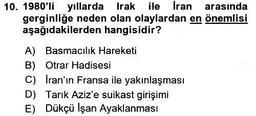 Siyasi Tarih 2 2017-2018 Dönem Sonu Sınavı - 10. soru