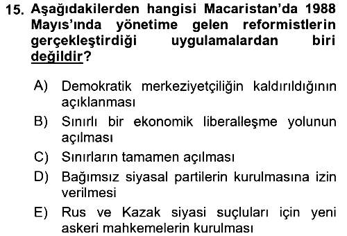 Siyasi Tarih 2 2017-2018 Dönem Sonu Sınavı - 15. soru