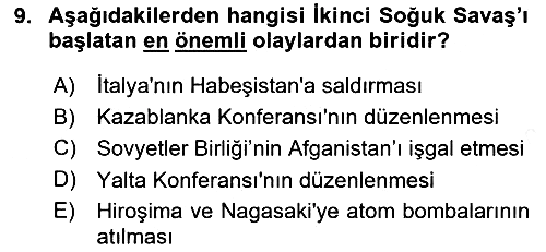 Siyasi Tarih 2 2018-2019 Dönem Sonu Sınavı - 9. soru