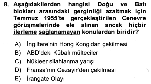 Siyasi Tarih 2 2021-2022 Dönem Sonu Sınavı - 8. soru
