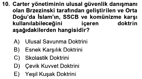 Siyasi Tarih 2 2021-2022 Dönem Sonu Sınavı - 10. soru