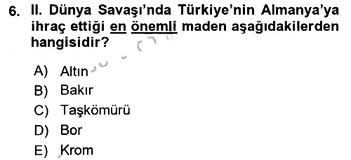 Siyasi Tarih 2 2018-2019 Yaz Okulu Sınavı - 6. soru