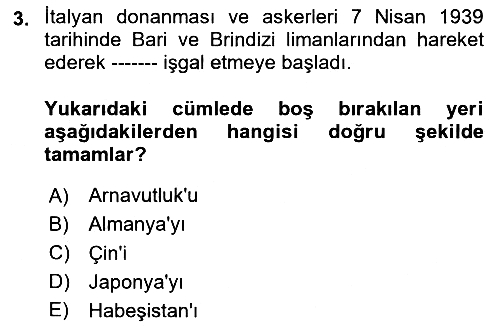 Siyasi Tarih 2 2020-2021 Yaz Okulu Sınavı - 3. soru
