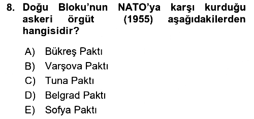 Siyasi Tarih 2 2020-2021 Yaz Okulu Sınavı - 8. soru