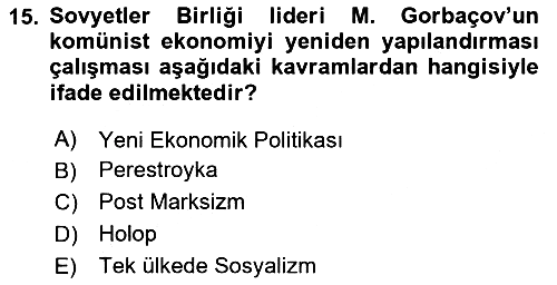 Siyasi Tarih 2 2020-2021 Yaz Okulu Sınavı - 15. soru