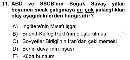 Siyasi Tarih 2 2023-2024 Yaz Okulu Sınavı - 11. soru