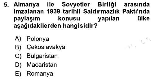 Siyasi Tarih 2 2024-2025 Yaz Okulu Sınavı - 5. soru