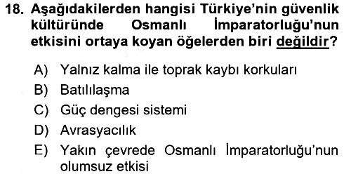 Strateji ve Güvenlik 2017-2018 3 Ders Sınavı - 18. soru