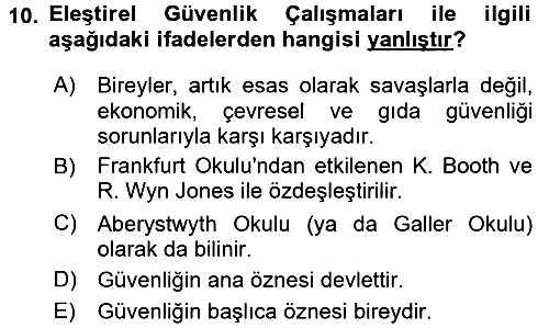Strateji ve Güvenlik 2016-2017 Dönem Sonu Sınavı - 10. soru