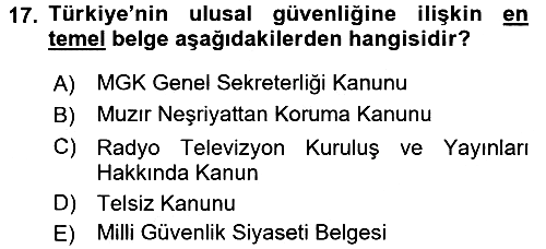 Strateji ve Güvenlik 2016-2017 Dönem Sonu Sınavı - 17. soru