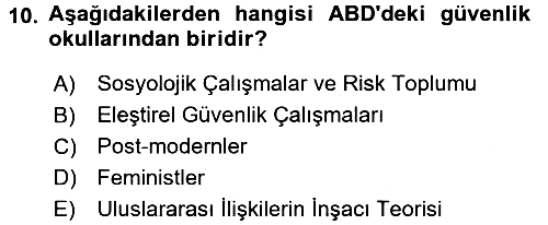 Strateji ve Güvenlik 2015-2016 Tek Ders Sınavı - 10. soru