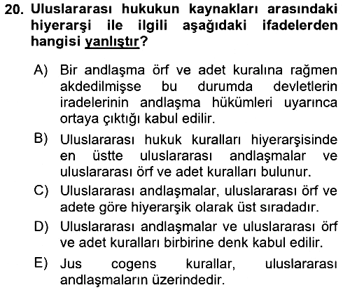 Uluslararası Hukuk 1 2016-2017 Ara Sınav - 20. soru