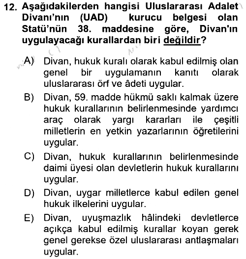 Uluslararası Hukuk 1 2017-2018 Ara Sınav - 12. soru
