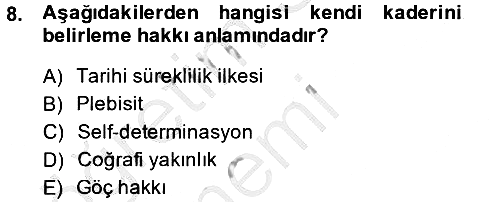 Uluslararası Hukuk 1 2014-2015 Dönem Sonu Sınavı - 8. soru