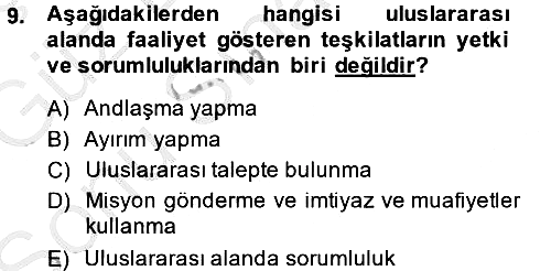 Uluslararası Hukuk 1 2014-2015 Dönem Sonu Sınavı - 9. soru