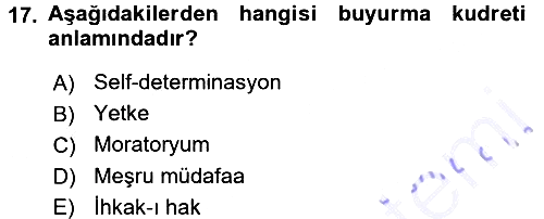 Uluslararası Hukuk 1 2015-2016 Dönem Sonu Sınavı - 17. soru