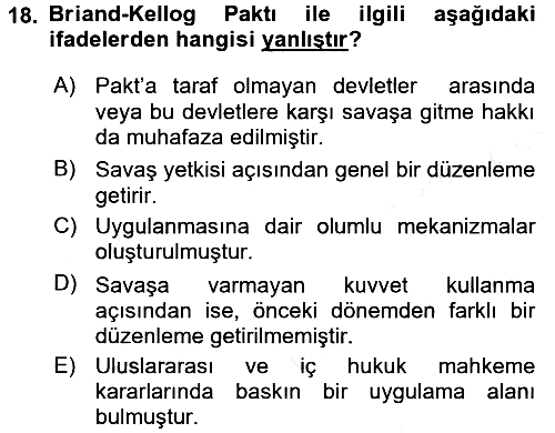 Uluslararası Hukuk 1 2016-2017 Dönem Sonu Sınavı - 18. soru