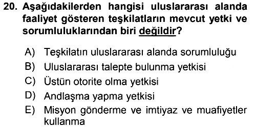 Uluslararası Hukuk 1 2016-2017 Dönem Sonu Sınavı - 20. soru