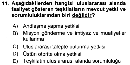 Uluslararası Hukuk 1 2017-2018 Dönem Sonu Sınavı - 11. soru