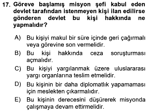 Uluslararası Hukuk 1 2018-2019 Dönem Sonu Sınavı - 17. soru