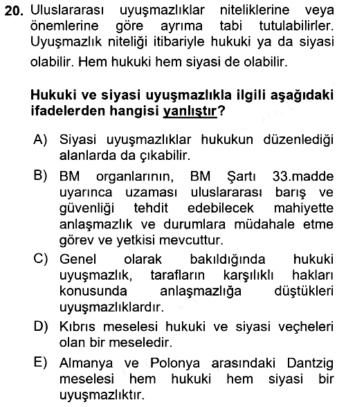 Uluslararası Hukuk 1 2018-2019 Dönem Sonu Sınavı - 20. soru