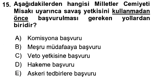 Uluslararası Hukuk 1 2015-2016 Tek Ders Sınavı - 15. soru