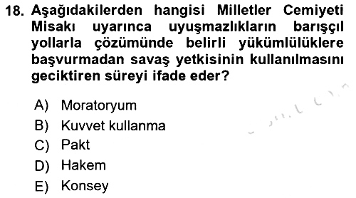 Uluslararası Hukuk 1 2021-2022 Yaz Okulu Sınavı - 18. soru