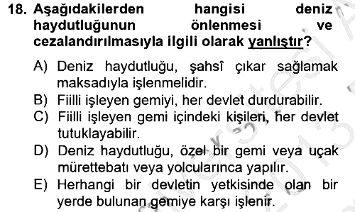 Uluslararası Hukuk 2 2012-2013 Dönem Sonu Sınavı - 18. soru