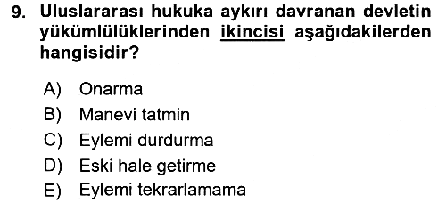 Uluslararası Hukuk 2 2015-2016 Dönem Sonu Sınavı - 9. soru
