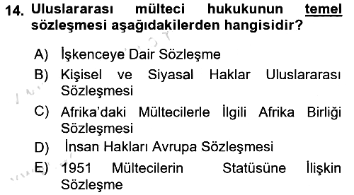 Uluslararası Hukuk 2 2015-2016 Dönem Sonu Sınavı - 14. soru